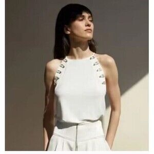 Murmur Reserve Blouse Top in White Gold Hardware Designer Retail $249 Sz 38 US M